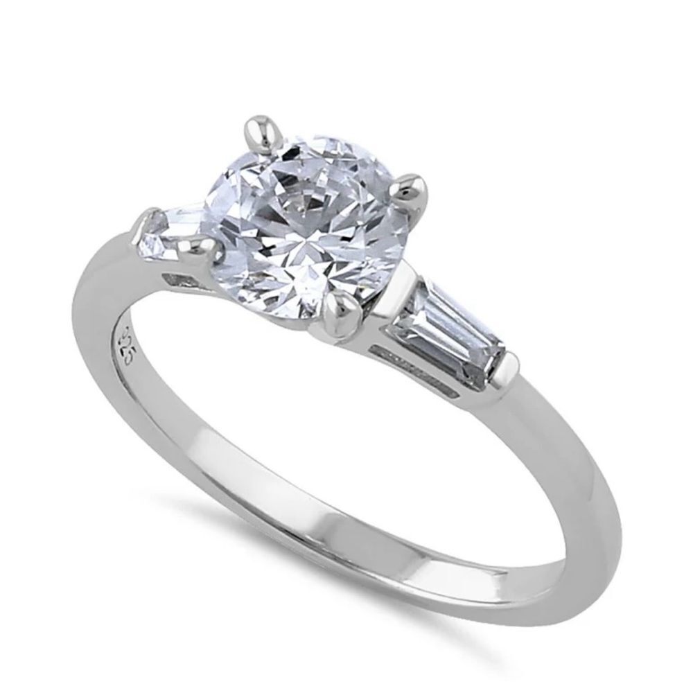 Sterling Silver Engagement Baguette CZ Ring New